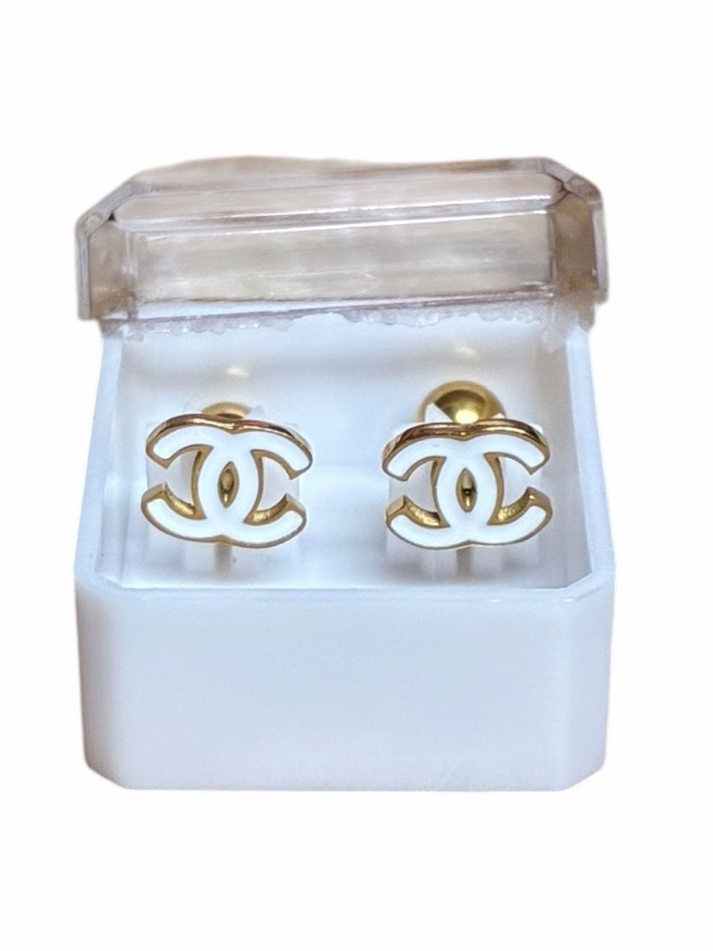 ✨ChaneI.Stainless Steel White Screw Back / Safety Back CC Logo Earrings